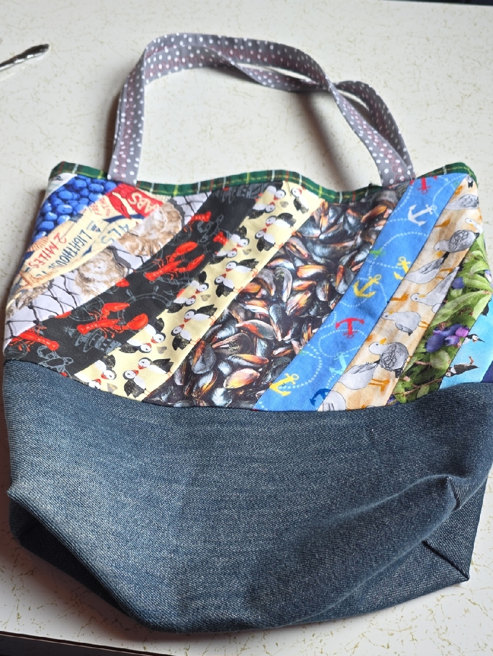 Patchwork Nautical Print Canvas Tote Bag Newfoundland Hand Made